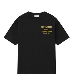 Rhude Black Tee with Gold Text